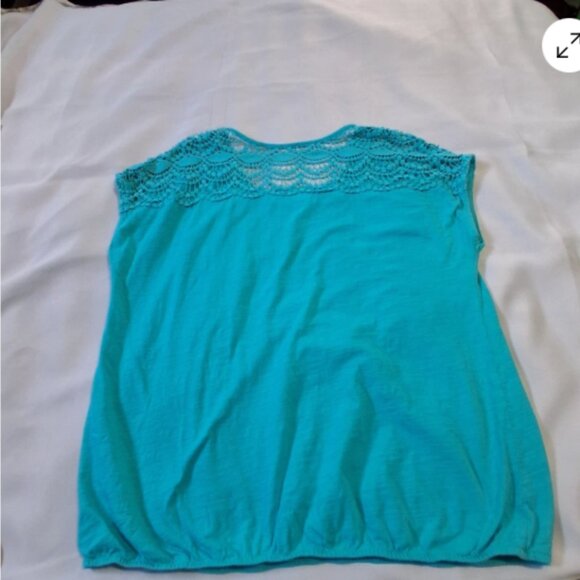 Sonoma Lifestyle Womens XL Sleeveless‎ Top Turquoise Cotton Lace Back Flaw A27 - Picture 2 of 8